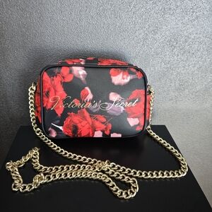 Victoria's Secret Black and Red Crossbody Bag with Gold Chain